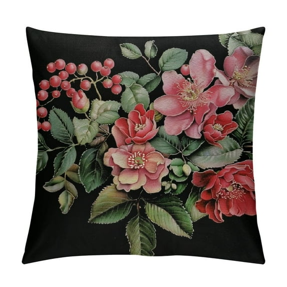 PRATYUS Watercolor Vintage Rose Decorative Throw Pillow Cover Case, Peony Succulents Outdoor Pillow Cases Square Cushion Covers for Sofa Couch Bed Car 12x12in