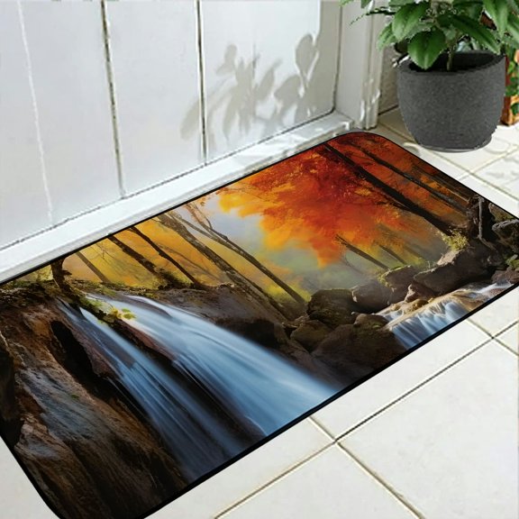 PRATYUS Waterfall Forest Fall Colors Felt Square Floor Mat Anti-Slip Entrance Mat for Home Outside Entry 19.68*47.24 in
