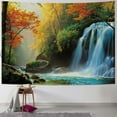 thumbnail image 1 of PRATYUS  Waterfall Tapestry, Deep Forest and Waterfall Autumn Fall Seasonal Forest Print, Wall Hanging Wall Decor, Turquoise Orange  50x40inch, 1 of 6