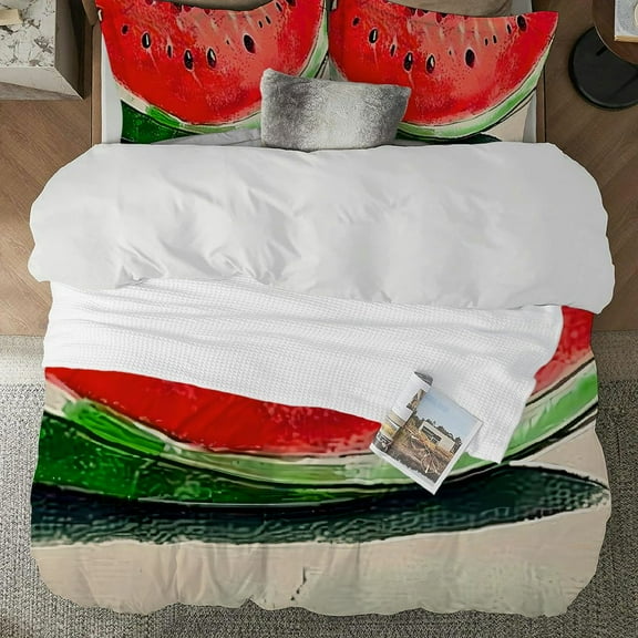 PRATYUS Watermelon Slices 3-Piece Bedding Set, Peach Skin Fabric, Easy to Clean, Modern Design, Gift Option, Bedroom Decor, Full Size, Machine Washable 87x68in