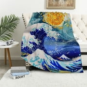 PRATYUS Wave Sun Sky Print Throw Blankets for Kids Boys Soft Warm Lightweight Cozy All Seasons Long-Lasting Blanket 40x50in