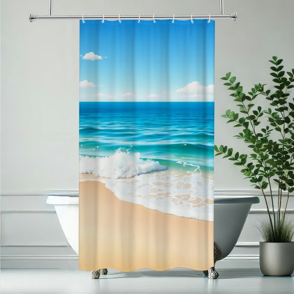 PRATYUS Wave Waterproof Shower Curtain for Home Bathrooms with HD Digital Print 90x180cm