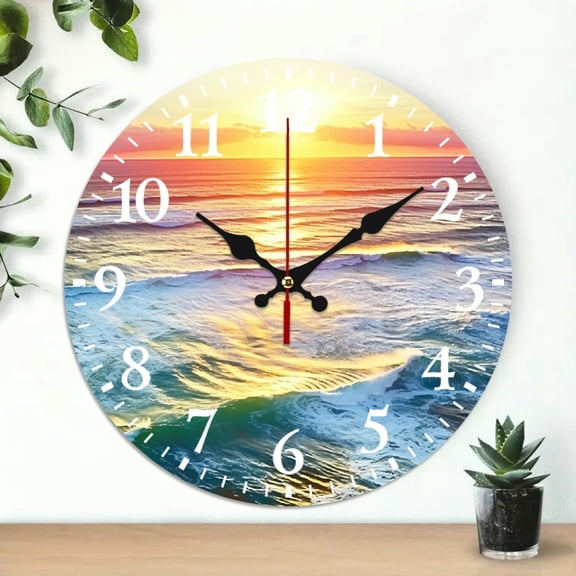 PRATYUS Waves Surfboard Boat Round Wooden Wall Clock 10 Inch 10x10in
