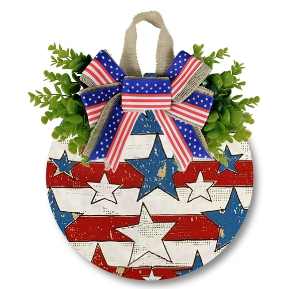PRATYUS Weathered Stars Stripes Flag Theme 4th of July Round Wooden Door Sign, 4th of July Round Wooden Door Sign Wood Decor for Door Wall Indoor Outdoor Independence Day Holiday Ornament