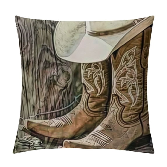 PRATYUS Western Cowboy Boots Throw Pillow Cover American Country Farm House Rustic Grey Wooden Decorative Pillow Case Cushion Cover Decor Pillowcase for Home 24x24in