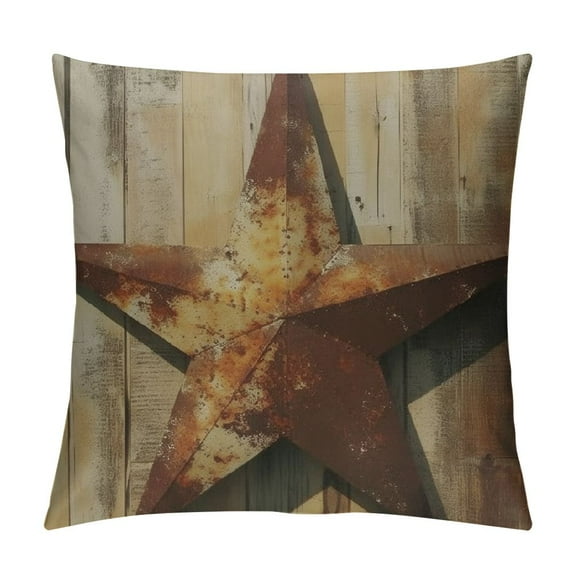 PRATYUS Western Pillow Cover ,West Texas Star Throw Pillow Cover,Rustic Farmhouse Style Decorative Pillow Cover,Grey Wooden Barn Door Cushion Case for Bed Sofa Couch 24x24in