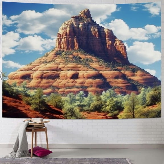 PRATYUS Western Tapestry, Famous Bell Rock and Courthouse Butte in Sedona Arizona USA Nature Desert, Wide Wall Hanging for Bedroom Living Room Dorm, Cinnamon Blue Green 40x30inch