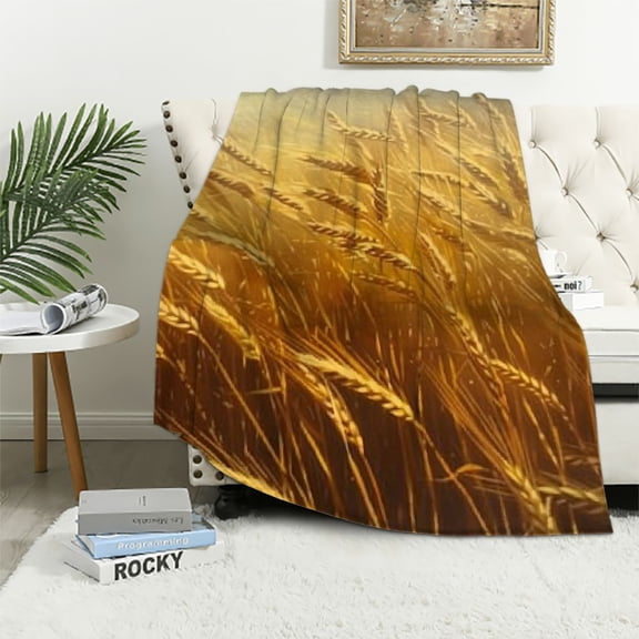 PRATYUS Wheat Field Throw Blankets Cozy Soft Fuzzy Plush Home Decor All Seasons Excellent Hand Feel Blanket 40x50in