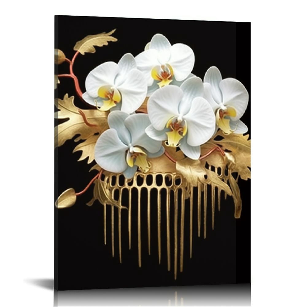 PRATYUS White Gold Flowers Wall Art Black and White Luxury Wall Art ...