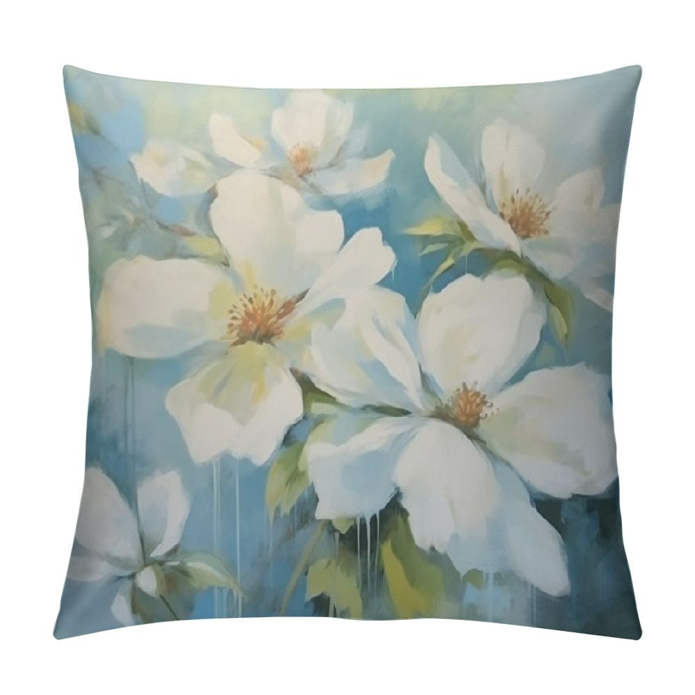 PRATYUS White Magnolia Flower Throw Pillow Covers Farmhouse Double Sided with Zipper Decorative