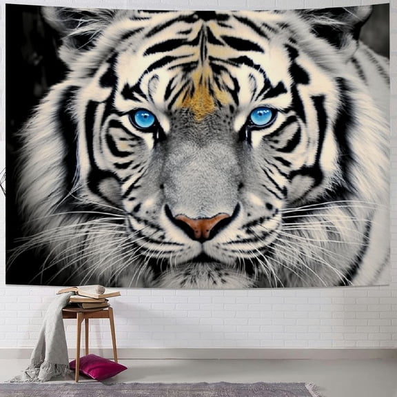 PRATYUS White Tiger Tapestry Wall Hanging,Tiger Wall Art Tapestry Animal Tapestry Wall Hanging,Tiger Tapestry for Bedroom Kids Room Wall Decor 50x40inch