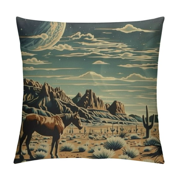 PRATYUS Wild and Free Cowboy Horses Desert Soft Throw Pillow Covers Retro Western Cowboy Cushion Cover Decor for Sofa Couch Bed White