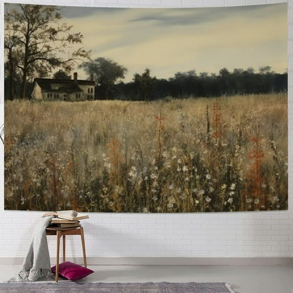 PRATYUS  Wildflowers Field Tapestry,Antique Wildflower Country Farmhouse Tapestry,Vintage Art Decor Rustic Aesthetic Tapestry Wall Hanging for Living Room Bedroom Dorm 50x40inch