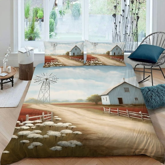 PRATYUS Windmill 3-Piece Bedding Set Lightweight and Soft Peach Skin Velvet Bedroom Guest Room 87x68in