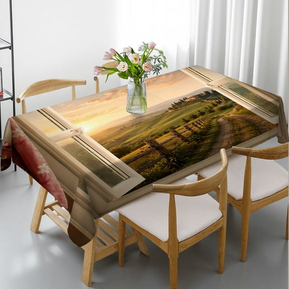 PRATYUS Window View Tuscany Countryside Rectangle Tablecloth, Holiday-Themed Design - Holiday Party Tablecloth Rectangle Tablecloth, Ideal for Kitchen Picnic Party