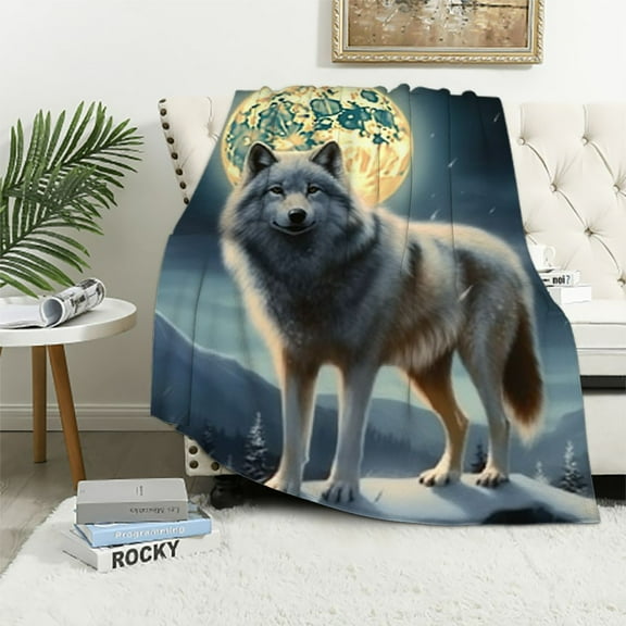 PRATYUS Wolf Blankets Throw Super Soft Warm Fluffy Lightweight Cozy Fuzzy Blankets for Children Teens, Young Girls Or Adult for Couch Bed Sofa 60x80in
