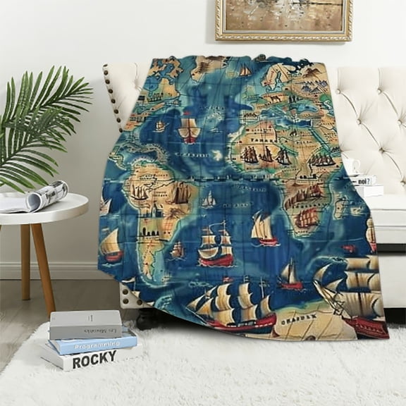 PRATYUS World Famous Landmarks on a Map Blanket - Warm & Soft Flannel Throw, Captivating World Landmarks Design, Perfect for Travel Enthusiasts, Ideal for Bed, Couch & Travel 60x80in