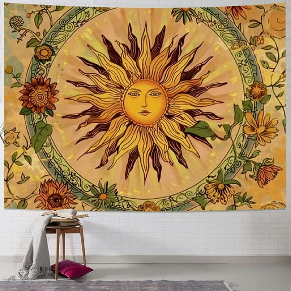 PRATYUS  Yellow Sun and Moon Tapestry Vintage Indie Boho Tapestry Wall Hanging with Sunflowers Butterfly Moth Constellation Aesthetic Wall Tapestries for Bedroom Dorm Living Room  40x30inch