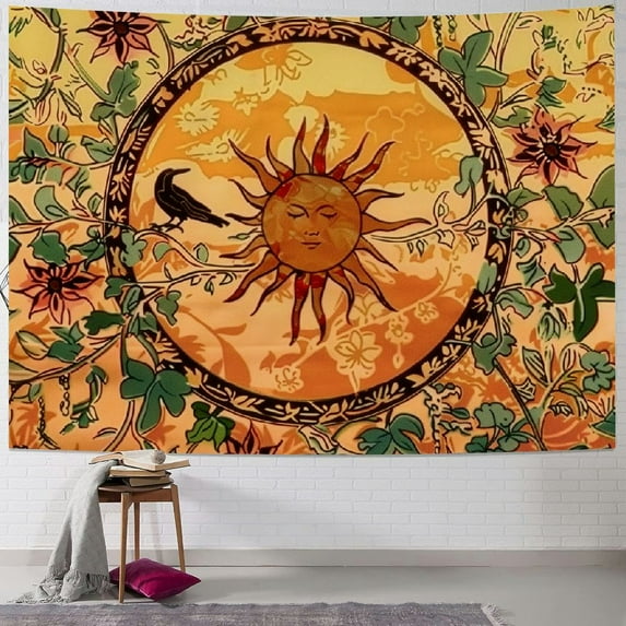 PRATYUS  Yellow Sun and Moon Tapestry Vintage Indie Boho Tapestry Wall Hanging with Sunflowers Butterfly Moth Constellation Aesthetic Wall Tapestries for Room Decor  50x40inch