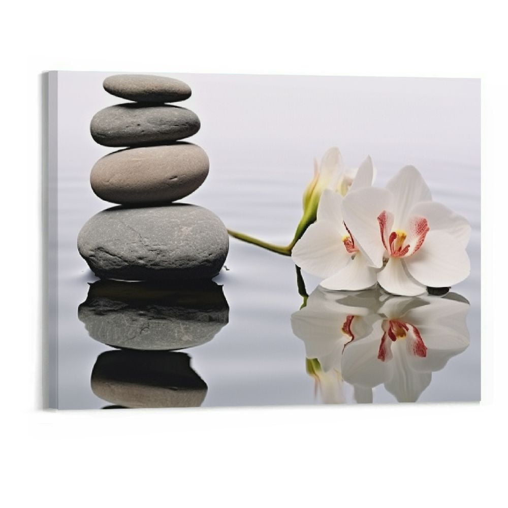 PRATYUS Zen Bathroom Wall Art Orchid Flower Massage Stones on Water