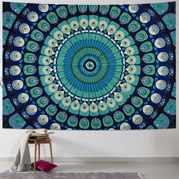 PRATYUS hippie Bohemian Psychedelic Wall Hanging Bohemian Psychedelic Peacock Tapestry, Psychedelic Hippie Mandala Dorm Décor for Hanging, Bedding, Beach Coverlet Curtain 40x30inch