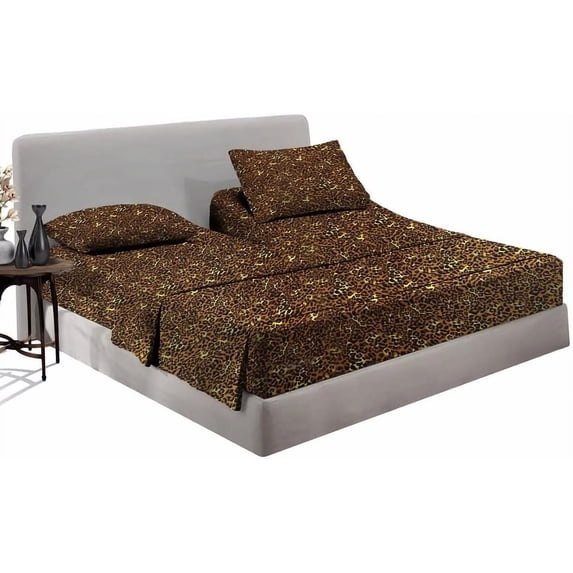 PRATYUX 6-Piece Split Head Queen Sheet Set - 800-Thread Count 100% Egyptian Cotton - Sheet Set - 19" Deep Pockets - 39" Split, Leopard Print