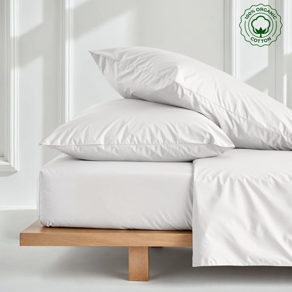 PRATYUX Cal-King 3-PC (1 Fitted + 2 Pillowcases) Pure Organic Bed Sheet Set 700-Thread Count, 15" Deep Pockets - White