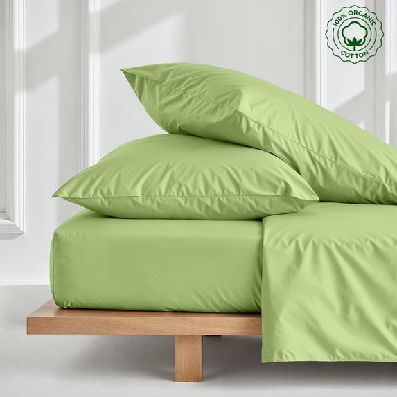 PRATYUX Full 3-PC (1 Fitted + 2 Pillowcases) Pure Organic Bed Sheet Set 700-Thread Count, 10" Deep Pockets - Sage