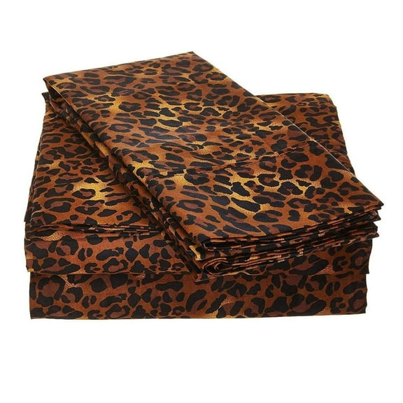 PRATYUX Full 4-PC Bed Sheet Set 400-Thread Count 100% Soft Breathable Sateen Weave Egyptian Cotton, 19 inch Deep Pockets - Leopard Print