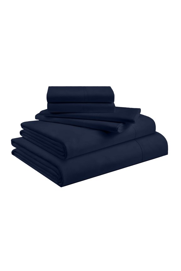 Olympic Queen 6-PC Sheet Set 700-TC 100% Egyptian Cotton, 18" Deep Pockets - Navy Blue