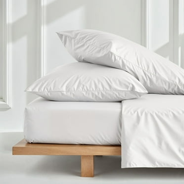 PRATYUX Percale Sheets - King 4-PC Organic Percale Cotton Bed Sheet Set 700-Thread Count 100% Long Staple Cotton, 30 inch Deep Pockets [1 Flat, 1 Fitted Sheet, 2 Pillowcases] - White Percale