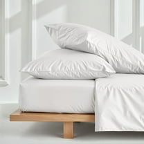 PRATYUX Percale Sheets - Short Queen 4-PC Organic Percale Cotton Bed Sheet Set 700-Thread Count 100% Long Staple Cotton, 21 inch Deep Pockets [1 Flat, 1 Fitted Sheet, 2 Pillowcases] - White Percale