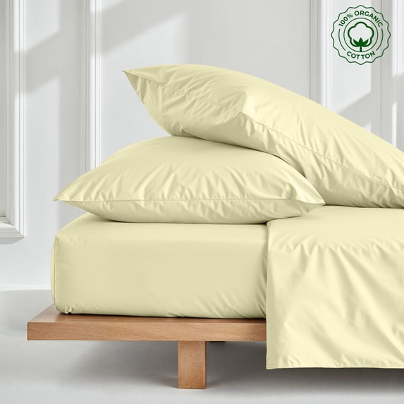 PRATYUX RV Short Queen 3-PC (1 Fitted + 2 Pillowcases) Pure Organic Bed Sheet Set 700-Thread Count, 21" Deep Pockets - Ivory
