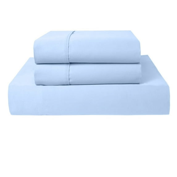 PRATYUX RV Short Queen 3-PC (1 Fitted + 2 Pillowcases) Set 400-Thread Count Soft Breathable Sateen Weave Egyptian Cotton, 18" Deep - Light Blue