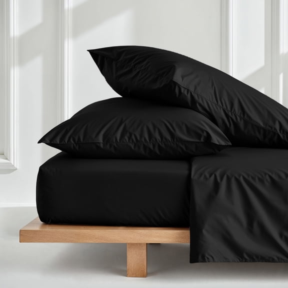 PRATYUX Short Queen 4-PC Organic Cotton Bed Sheet Set 800-Thread Count 100% Long Staple Cotton, 28 inch Deep Pockets [1 Flat, 1 Fitted Sheet, 2 Pillowcases] - Black