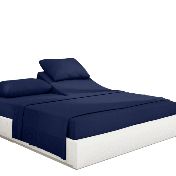 PRATYUX Split Head Cal-King Sheet Set - 1000-Thread Count 100% Organic Cotton - 4-PC Set - 19" Deep Pockets - 30" Split, Navy Blue Solid