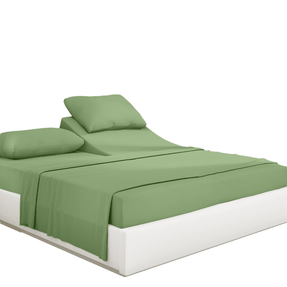PRATYUX Split Head Queen Sheet Set - 1000-Thread Count 100% Egyptian Cotton - 4-PC Set - 15" Deep Pockets - 34" Split, Sage Solid