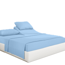 PRATYUX Split Head Queen Sheet Set - 1000-Thread Count 100% Organic Cotton - 4-PC Set - 10" Deep Pockets - 28" Split, Light Blue Solid
