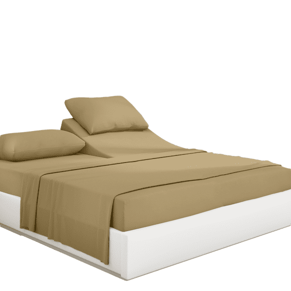 PRATYUX Split Head Queen Sheet Set - 800-Thread Count 100% Organic Cotton - 4-PC Set - 10" Deep Pockets - 28" Split, Taupe Solid