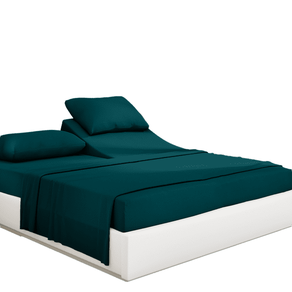 PRATYUX Split Head Queen Sheet Set - 800-Thread Count 100% Organic Cotton - 4-PC Set - 19" Deep Pockets - 28" Split, Teal Blue
