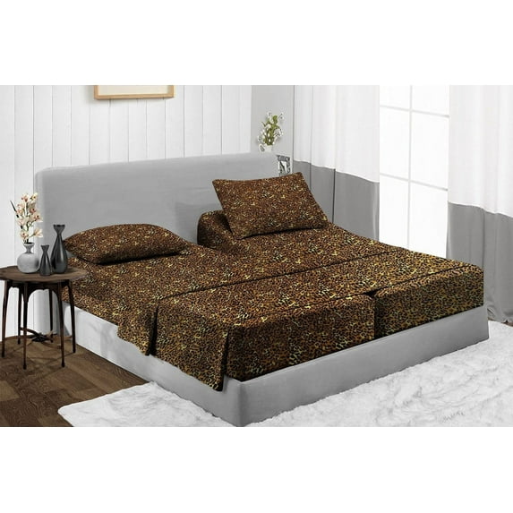 PRATYUX Split Queen 5-PC Sheet Set for Adjustable Bed - 700-Thread Count 100% Organic Cotton, 20" Deep Pockets - Leopard Print