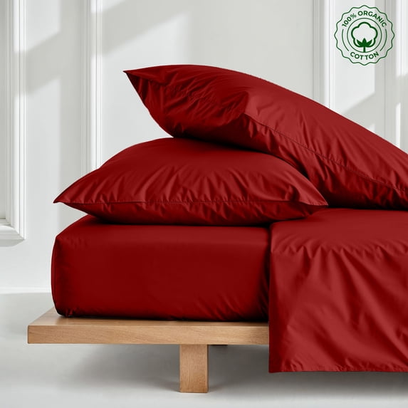 PRATYUX Twin 3-PC (1 Fitted + 2 Pillowcases) Pure Organic Bed Sheet Set 700-Thread Count, 10" Deep Pockets - Burgundy