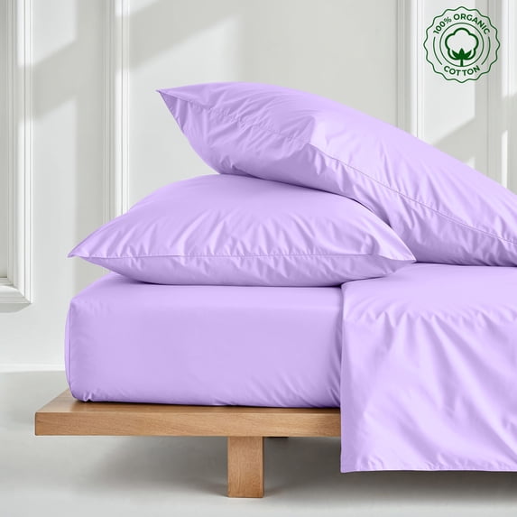 Twin 3-PC (1 Fitted + 2 Pillowcases) Pure Organic Bed Sheet Set 800-Thread Count, 25" Deep Pockets - Lilac