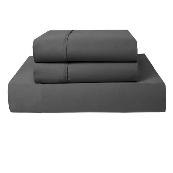 PRATYUX Twin XL 3-PC (1 Fitted + 2 Pillowcases) Set 400-Thread Count Soft Breathable Sateen Weave Egyptian Cotton, 18" Deep - Dark Grey