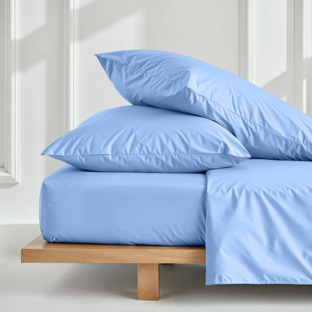 PRATYUX Twin XL 4-PC Organic Cotton Bed Sheet Set 800-Thread Count 100% Long Staple Cotton, 28 inch Deep Pockets [1 Flat, 1 Fitted Sheet, 2 Pillowcases] - Light Blue