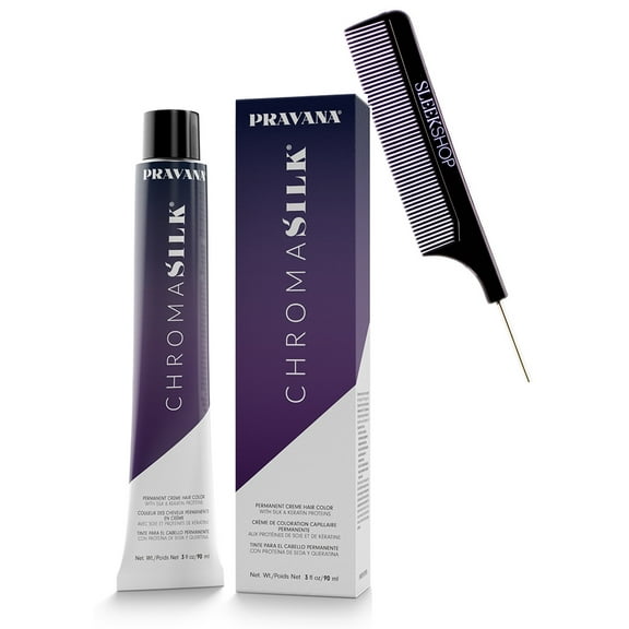 PRAVANA 5.62 Light Red Beige Brown , CHROMASILK Permanent Creme Hair Color with Silk & Keratin Proteins, 3 oz / 90 ml, Chroma Silk Cream Haircolor Dye - Pack of 1 w/ SLEEKSHOP Pin Comb