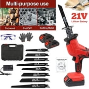 21V Cordless Reciprocating Saw,Electric Hand Saw Sawzall Cordless with 2 Rechargeable Battery & Fast Charger, 8 Saw Blades for Wood/Metal/PVC Pipe Cutting