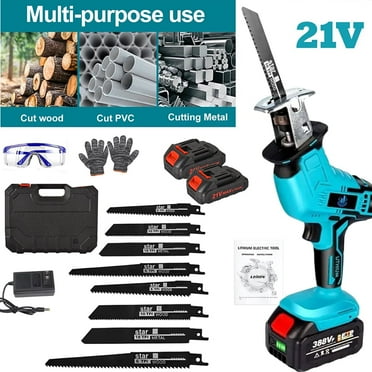 PRAXO Reciprocating Saw, 21V Cordless Reciprocating Saw with 2 Rechargeable Battery & Charger 2.0Ah, 0-3500 SPM Variable Speed Trigger, 8 Saw Blades for Wood/Metal/PVC Pipe Cutting