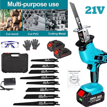 Reciprocating Saw, 21V Cordless Reciprocating Saw with 2 Rechargeable Battery & Charger, 0-3500 SPM Variable Speed Trigger, 8 Saw Blades for Wood/Metal/PVC Pipe Cutting