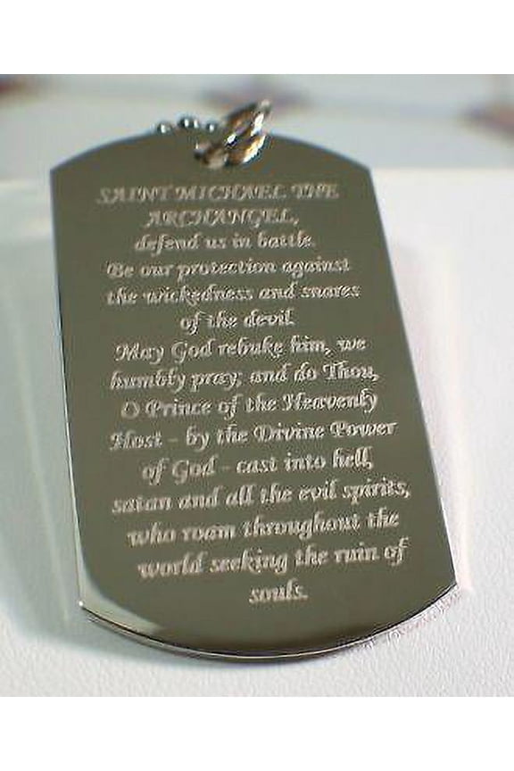 PRAYER TO ST. MICHAEL, CROSS 2S DOG TAG NECKLACE STAINLESS STEEL